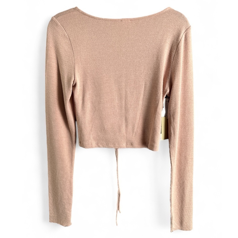 Wilfred Free Aritzia Lynx Long Sleeve Crop Ruched Front Tie Knit Top Size M Pink - Picture 2 of 8